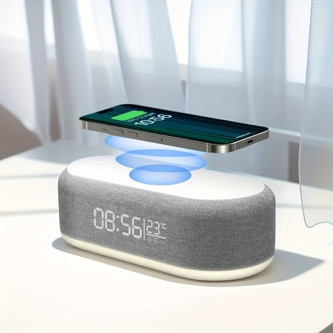 Desktop Clock Alarm Clock Wireless Charging Night Light Table Lamp Thermometer Mobile Phone Three-in-One Wireless Charger
