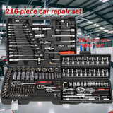 216/46pcs Mechanical Tool Socket Set, 1/2” 1/4” 3/8” Drive SAE and Metric Sizes, Universal Ratchet Wrench Kit with 72-Tooth Ratchets for Automotive, Home, Garage, Bicycle Trunk Use