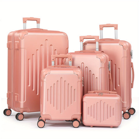 5pcs Luggage with Corner Protectors, 12/ 16/ 20/ 24/ 28-Inch, Durable Hard Shell, 360 Spinner Wheels, Multifunctional Large Capacity, Lightweight Travel Suitcase