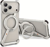 This Minimalist Phone Case Is Compatible with The Apple 17 Pro/17 Pro Max, Featuring a 360° Rotating Stand with an Aluminum Metal Frameless Design And Z-Shaped Bumper, Offering Shockproof Protection (Available in Black And T