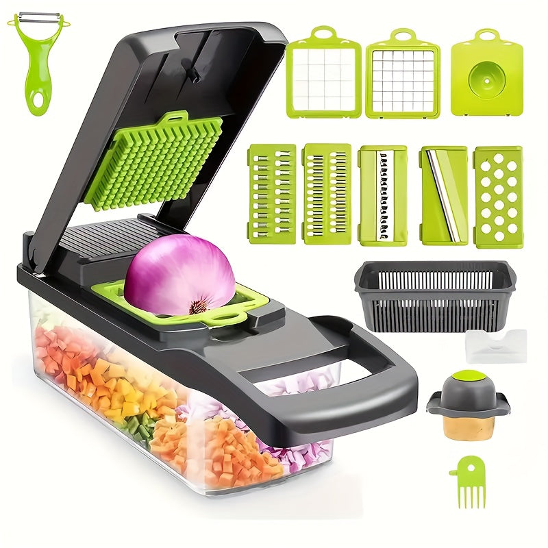 16-In-1 Kitchen Tool For Preparing Salads, Fruits, And Vegetables, Including A Peeler, Cutter, Slicer, Dicer, And Chopper