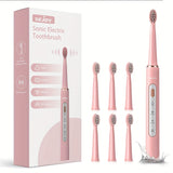 SEJOY Sonic Electric Toothbrush Rechargeable Electric Toothbrush, Deep Cleaning with 3 Modes, 6 Replacement Brush Heads, Portable, Suitable for Travel, Dormitory, Gift, Black, Pink, Blue, Purple, Gift for Parents, Couples