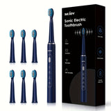SEJOY Sonic Electric Toothbrush Rechargeable Electric Toothbrush, Deep Cleaning with 3 Modes, 6 Replacement Brush Heads, Portable, Suitable for Travel, Dormitory, Gift, Black, Pink, Blue, Purple, Gift for Parents, Couples