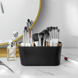 ABERZEY 5-Slot Black Plastic Toothbrush Holder with Dividers - Lightweight, No Electricity Needed, Freestanding Bathroom Countertop Organizer for Electric Toothbrushes, Toothpaste, Razors - Durable & Stylish Design, Toothbrus