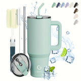 40oz BIGRD Stainless Steel Vacuum Insulated Tumbler with Double-Lid Design, Non-Slip Base, Dual Silicone Nozzles, and Handle - Leak-Proof Travel Mug for Hot & Cold Drinks, Ideal for Sports and Daily Us