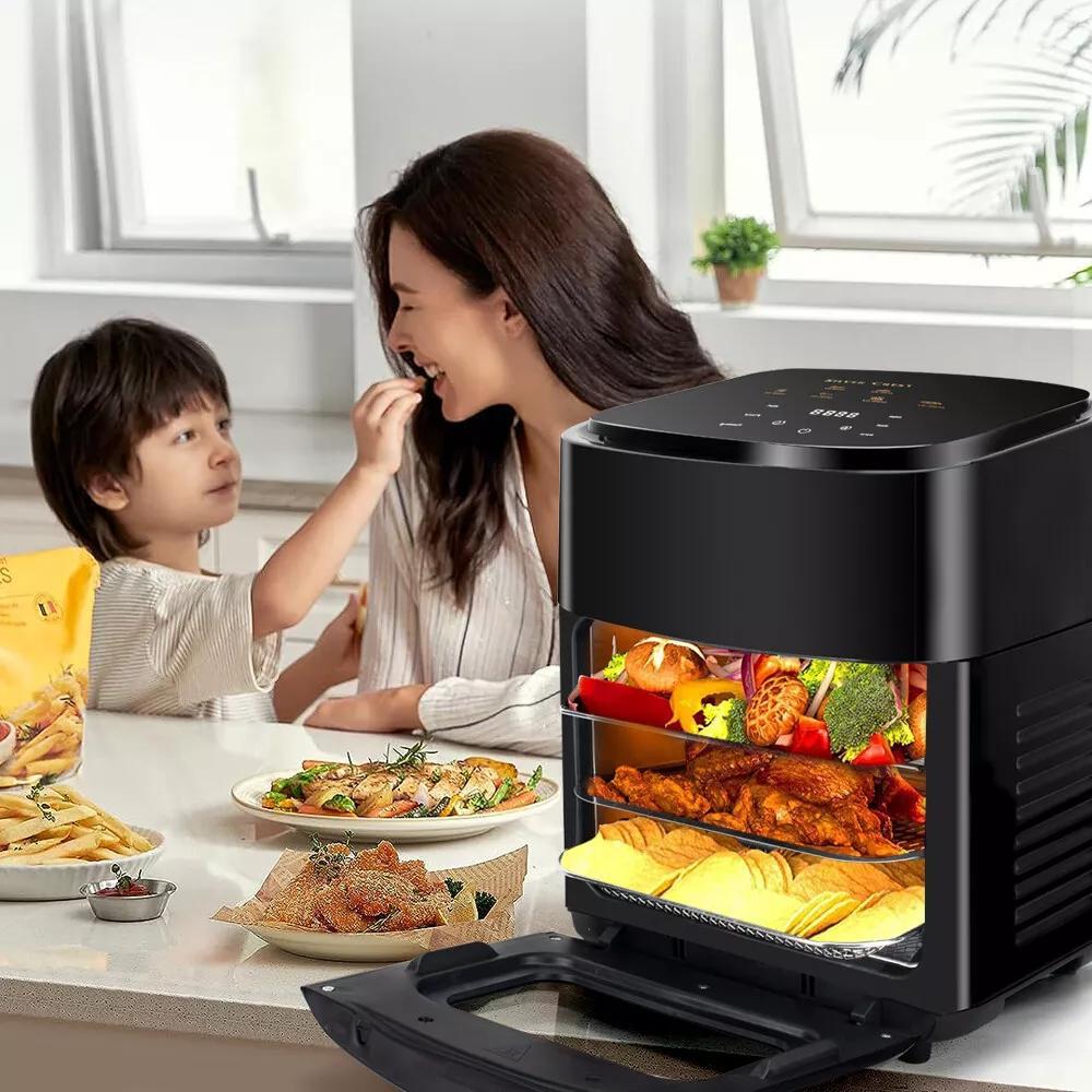 15L Black Multifunctional Digital Air Fryer Oven with Rapid Air Circulation & Smart Touch & Visible Window, Adjustable Timer & Temperature Control for Healthy Oil Free & Low Fat Cooking, Nonstick Basket, Chicken, Crisps, Broi