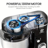 SUPERLEX 3-in-1 Stand Mixer 5L 1300W 8-Speed Kitchen Machine with Pulse, Stainless Steel Dough Hook Whisk & Eggbeater Attachments, Energy Class A+++ for Baking Cakes Bread, Black, Baking Essentials, Ergonomic Handle, Reliable