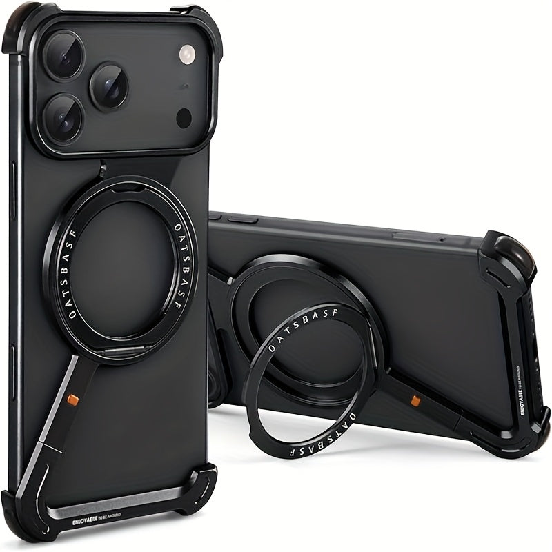 This Minimalist Phone Case Is Compatible with The Apple 17 Pro/17 Pro Max, Featuring a 360° Rotating Stand with an Aluminum Metal Frameless Design And Z-Shaped Bumper, Offering Shockproof Protection (Available in Black And T