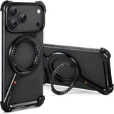 This Minimalist Phone Case Is Compatible with The Apple 17 Pro/17 Pro Max, Featuring a 360° Rotating Stand with an Aluminum Metal Frameless Design And Z-Shaped Bumper, Offering Shockproof Protection (Available in Black And T