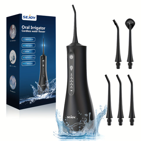 Water Dental Flosser for Teeth Cleaning, Cordless Portable Rechargeable Oral Irrigator, Teeth Deeply Cleaning, 4 Modes 5 Jet Tips Powerful Battery Water Teeth Cleaner for Home Travel