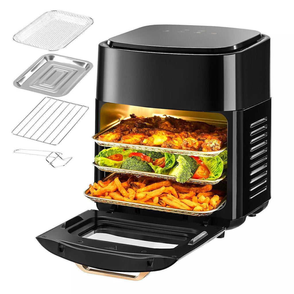 15L Black Multifunctional Digital Air Fryer Oven with Rapid Air Circulation & Smart Touch & Visible Window, Adjustable Timer & Temperature Control for Healthy Oil Free & Low Fat Cooking, Nonstick Basket, Chicken, Crisps, Broi