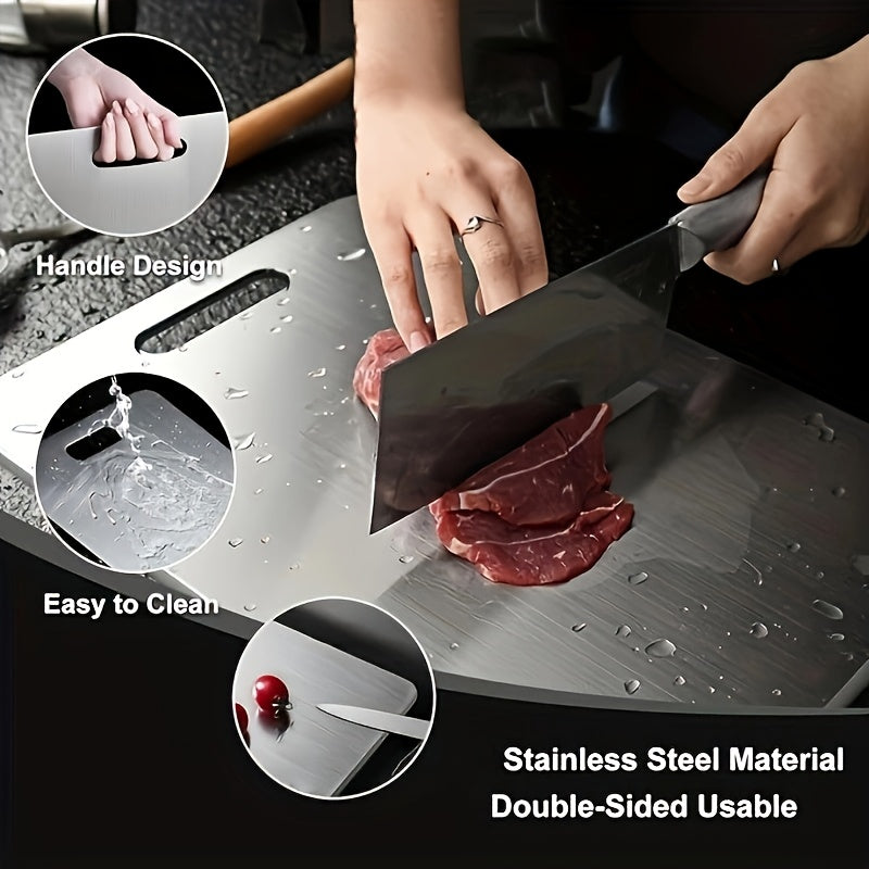 1pc Durable Commercial & Household Cutting Board - Non-Slip Base, Easy to Clean with Handle - Corrosion-Resistant Stainless Steel Material, Suitable for Meat, Vegetables, and Fruits - Dishwasher Safe, Portable Indoor/Outdoor