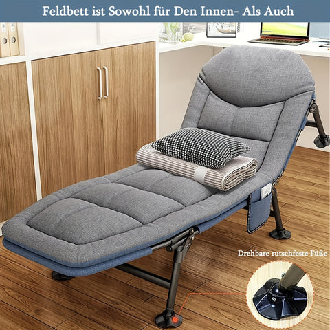 5-Way Adjustable Folding Camp Bed with Pillow & Mattress - Heavy-Duty Portable Outdoor Bed with Sturdy Frame, Manual Recliner Mechanism & Solid Backrest for Indoor/Outdoor Use, Camping, Beach, Garden, Balcony - Space-Saving D