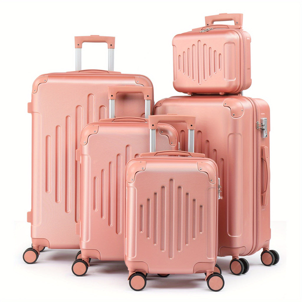 5pcs Luggage with Corner Protectors, 12/ 16/ 20/ 24/ 28-Inch, Durable Hard Shell, 360 Spinner Wheels, Multifunctional Large Capacity, Lightweight Travel Suitcase