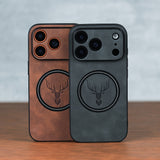Luxury Retro Faux Sheepskin Faux Leather Case Compatible with iPhone 17 16 15 14 13 12 11 Pro Max Plus Magnetic Wireless Charging 17 Pro Max Cases Soft Bumper Deer Head Pattern Shockproof Cover