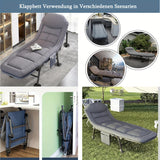 5-Way Adjustable Folding Camp Bed with Pillow & Mattress - Heavy-Duty Portable Outdoor Bed with Sturdy Frame, Manual Recliner Mechanism & Solid Backrest for Indoor/Outdoor Use, Camping, Beach, Garden, Balcony - Space-Saving D