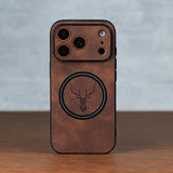 Luxury Retro Faux Sheepskin Faux Leather Case Compatible with iPhone 17 16 15 14 13 12 11 Pro Max Plus Magnetic Wireless Charging 17 Pro Max Cases Soft Bumper Deer Head Pattern Shockproof Cover
