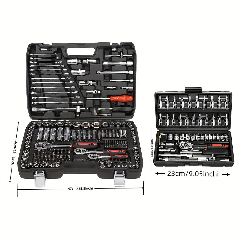216/46pcs Mechanical Tool Socket Set, 1/2” 1/4” 3/8” Drive SAE and Metric Sizes, Universal Ratchet Wrench Kit with 72-Tooth Ratchets for Automotive, Home, Garage, Bicycle Trunk Use