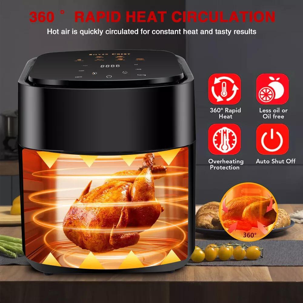 15L Black Multifunctional Digital Air Fryer Oven with Rapid Air Circulation & Smart Touch & Visible Window, Adjustable Timer & Temperature Control for Healthy Oil Free & Low Fat Cooking, Nonstick Basket, Chicken, Crisps, Broi